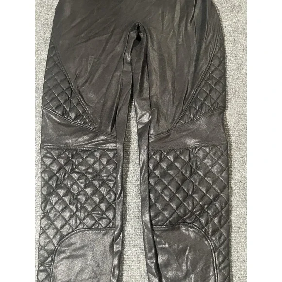 Spanx Leggings Womens XS Black Faux Leather Moto Quilted High Rise Shaping - Picture 2 of 11